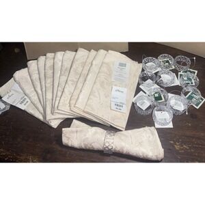 VINTAGE‎ JC PENNY New Buckingham NAPKINS Ivory. SET OF 12 W Holder Rings